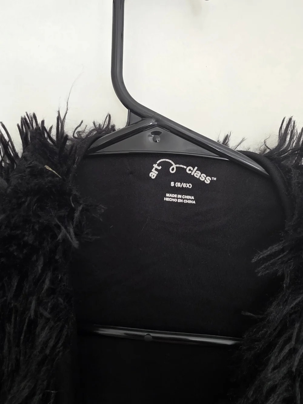 Art Class Girls Size 6/6X Black Faux Fur Shaggy Jacket Open Front
